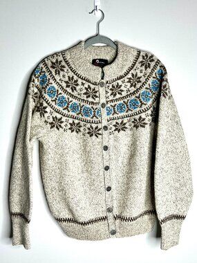 The Sweater Market Made in Denmark Pure Wool Fair Isle Chunky Sweater Cardigan
